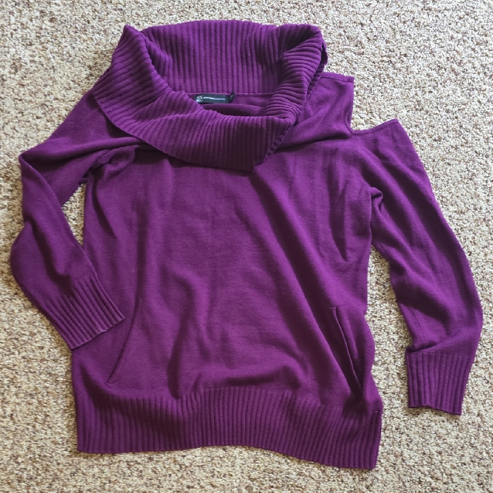 New York & Company Rich Plum Cowl Neck Sweater